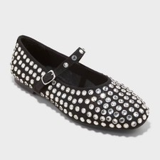 Women's Issa Rhinestone Mary Jane Ballet Flats - A New Day Black 9