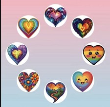 40 PCs Round 1  Rainbow Heart Stickers Scrapbook Small Business Envelope Seals