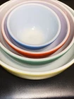 PYREX BOWL SET VINTAGE PRIMARY COLOR NESTING MIXING YELLOW GREEN RED BLUE