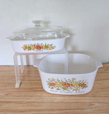 Corning Ware Set of Spice of Life 5 Qt & 2.5 Qt Casseroles w/Pyrex Lid-Fits Both