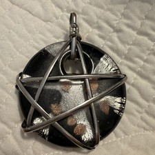 MURANO Round Black Glass Pendant Necklace Lar...