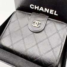 CHANEL Cartera Plegable Bicolor Negro Doble Gancho Vintage