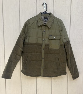 Brixton Cass Jacket - Mens Medium Olive Green Corduroy Quilted Snap Front Jacket