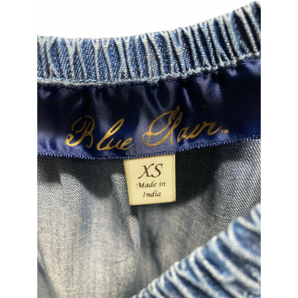 Top de lluvia azul para mujer X pequeño azul cambray floral bordado fuera del hombro Foto 4 de 4