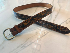 Vintage Western Tooled Leather Top Grain Cowhide Belt made in USA Size 42