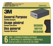3M Sanding Sponge CP002-6P-CC, Block,3 3/4 in x 2 5/8 in x 1 in, Medium, 6-pack