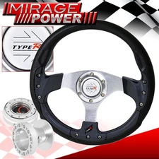 Type-R Black Carbon Fiber Silver Steering Wheel + Quick Release For 84-89 Mr2