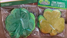 ST.PATRICKS DAY SHIMMERING SHAMROCK CUTOUTS FOAM DECOR ASSORTED 2 SIZES PARTY