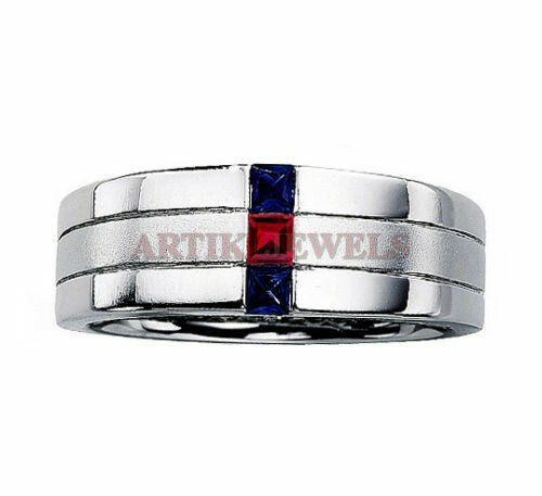 Caliente Rubí & Zafiro Con 18K Chapado en Oro Blanco Plata Hombres Anillo #1467 - Imagen 1 de 15