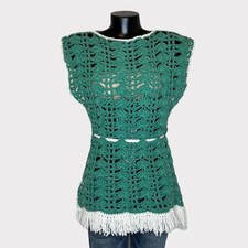Handmade VINTAGE Womens Crocheted Boatneck Smock Vest OS Chunky Knit Elf Holiday