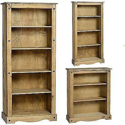 Corona Bookcase Solid Pine Wood Waxed, Rustic Low Bookcase