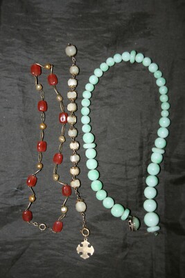 Collier De Poupée Jumeau Taille 7 – Authentique Pâte De Verre Rouge, Made In France Années 1920