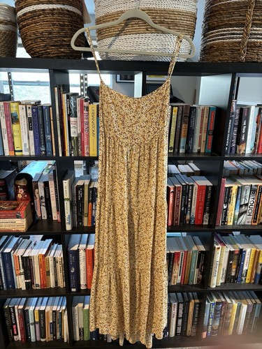 Faithful The Brand Corvina Midi Dress Floral Yellow Brown Tie Empire Sz 10 Med. - Picture 4 of 12