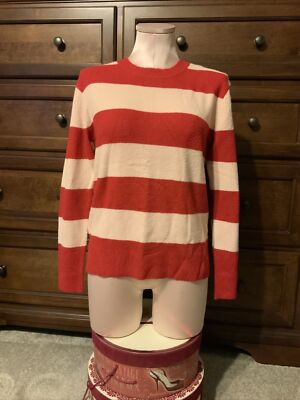 Halogen Atlantic Pacific Womens Stripe Sweater XS Red Pink Tie Back Long  Sleeve