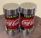 Home Vintage Coca Cola Red, Fountain Service Salt & Pepper Shakers.     P.O.