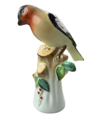 Herend Hungary Porcelain Bird Figurine #5403 | Bullfinch on Tree Stump w/ Berrie