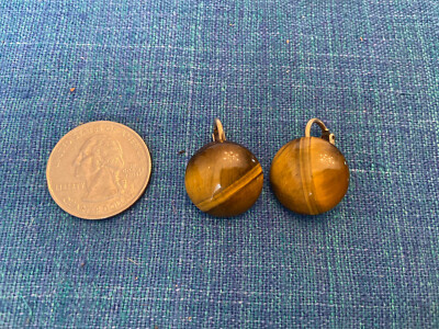 Vintage Pair TIGER'S EYE Clip-On Earrings 14 K Gold Filled Clips