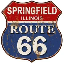 SPRINGFIELD, ILLINOIS Route 66 Shield Metal Sign Man Cave Garage 211110013247