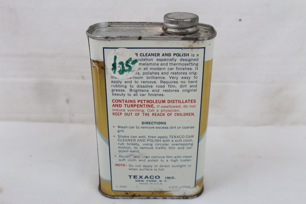 Vintage Texaco 1 Pint Car Cleaner and Polish Tin Can Gas Oil Vintage Texaco 1 Pint Car Cleaner and Polish Tin Can Gas Oil