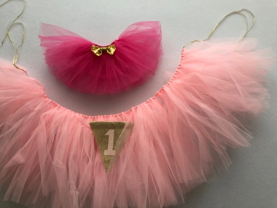 Baby's First 1st Birthday Banner Pink Tulle And Bright Pink Skirt - Image 2 of 4