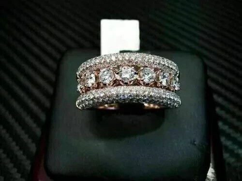 2.50 CT Round Cut Real Moissanite Men's Wedding Band Ring 14K Rose Gold Finish - Picture 1 of 4