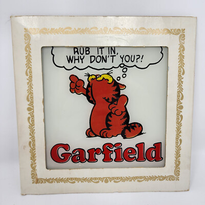 Vtg 1984 80s Garfield the Cat 6''x6'' Glass Mirror Tile Carnival Fair Prize Decor