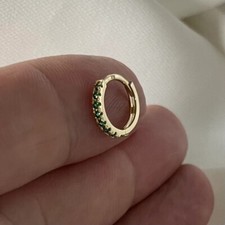 Genuine 9ct Yellow Gold Emerald Green CZ Single Cartilage Hoop Earring Huggies