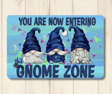 Gnome Sign metal wall art decor Handmade gift plaque blue gnomies zone