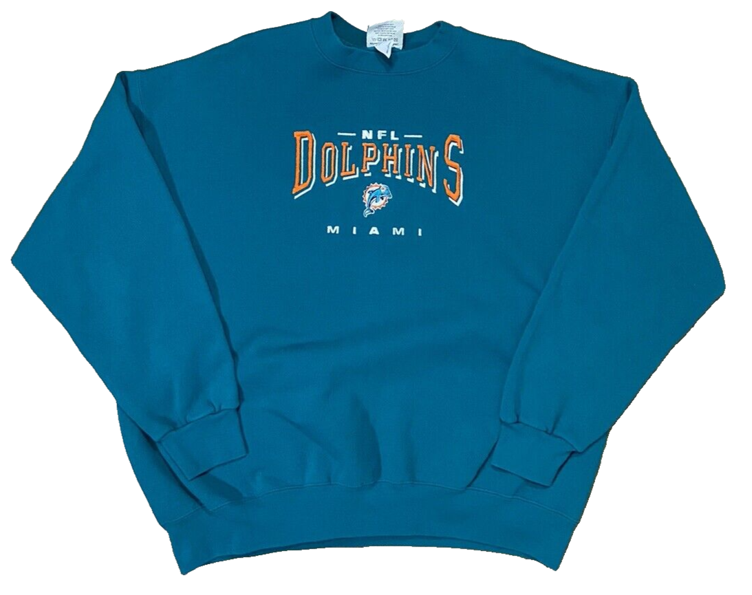 【US限定】Mitchell&Ness Miami Dolphins Crewneck Sweat Teal VTG Miami Dolphins Crewneck Sweatshirt Teal Lee Sport Sz 2XL