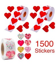 1500PCS/3 Rolls Bulk Lot Heart 1  Sticker Rolls Kids Happy Valentines Day Holiday