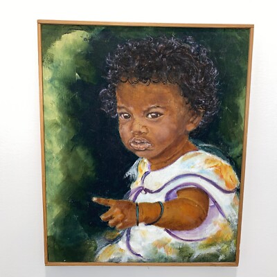 Little Black Girl Original Signed Art Painting On Canvas, Mesmerizing! 