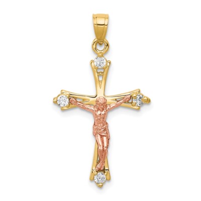 Echter 10kt Bicolor CZ Kruzifix Anhänger