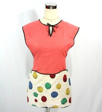 Vintage Polka Dots Tie Back Full Kitchen Apron Art Craft Smock w Pockets 1960s