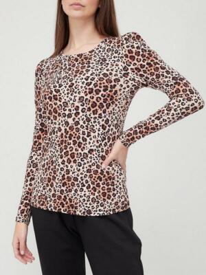 V by Very Long Puff Sleeve Top - Animal UK 14