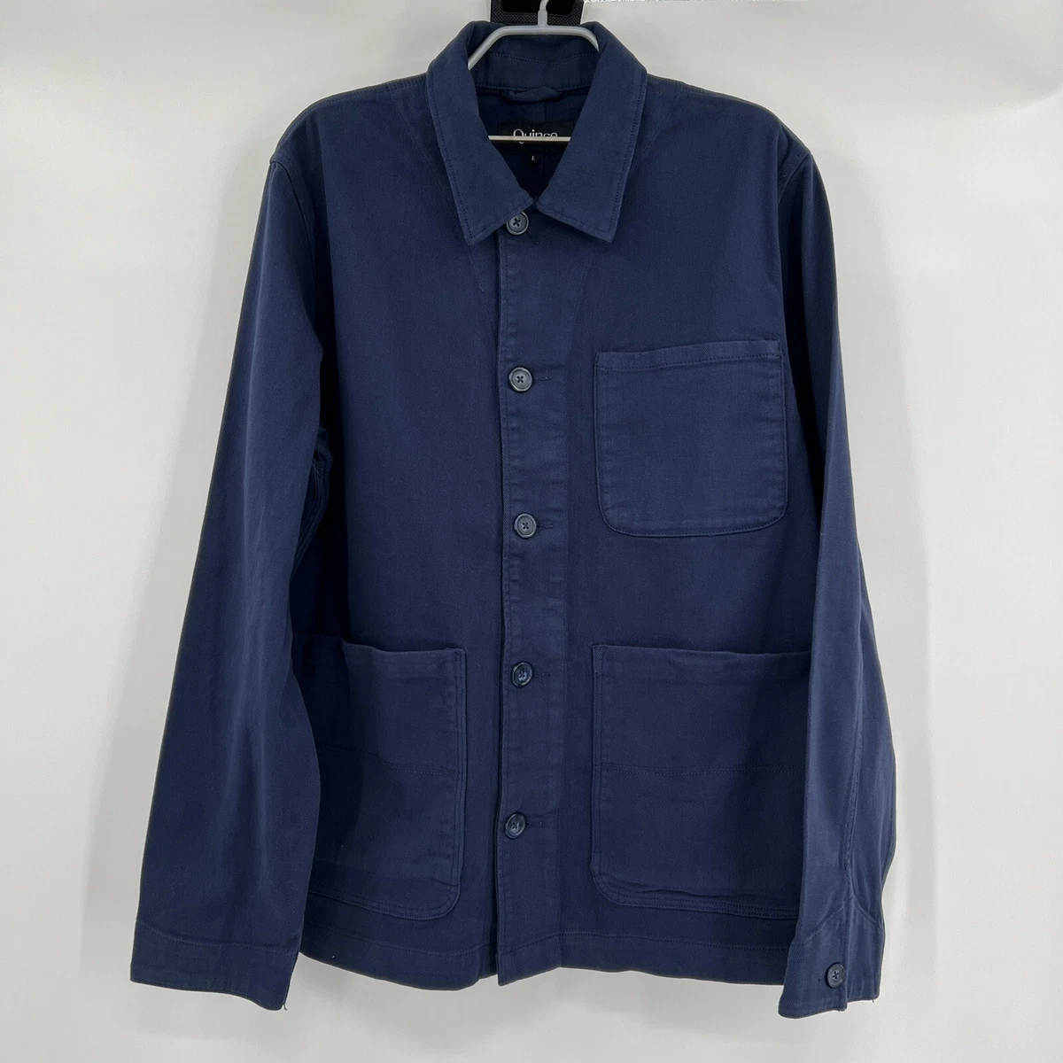 Quince Men s Organic Comfort Stretch Chore Jacket in Navy Blue Shacket Twill L