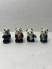 Set of 4 vintage crocheted panda ornaments, christmas, great condition