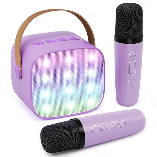 Mini Karaoke Machine for Kids with 2 Wireless Microphones, 2 Mic Purple