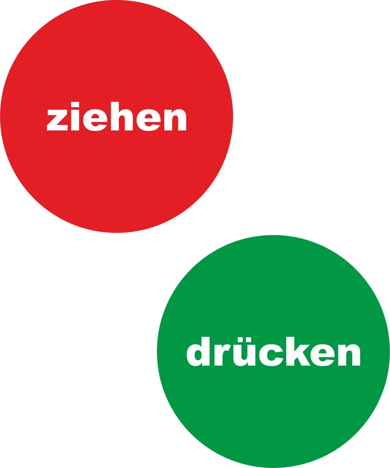 Hinweiß Tür Aufkleber Ziehen und Drücken Uv Wetterfest rot grün ab 5cm