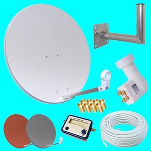 Digital-Sat-Anlage-HD-4K-Quad-LNB-Wandhalter-50m-Kabel-SAT-Finder-80cm-Satanlage