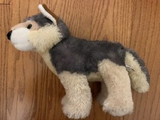 Aurora Gray Tan Brown Stuffed Wolf Plush 10 inch tall 14 inch long