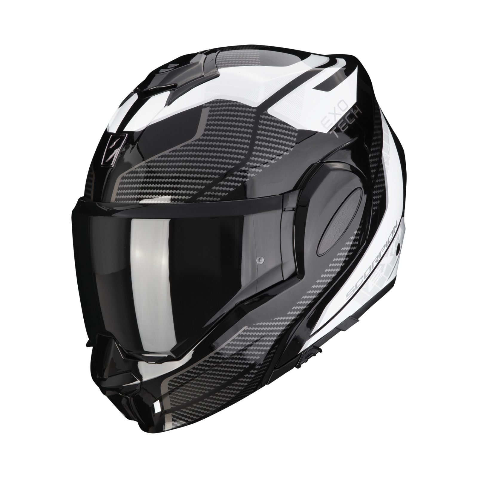 Casque Scorpion Exo-Tech Evo Animo noir et blanc modulable pour motard