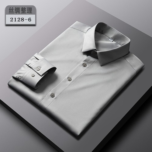 Mens Dress Shirts Long Sleeves Formal Business No Iron Elastic Casual Shirts Top - Picture 13 of 31