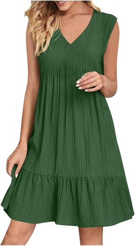 Womens Summer Dress Sleeveless V Neck Mini Dresses Fashion Casual Flowy Boho Ruf