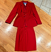 Vintage Couture Thierry Mugler Paris Red Contoured Skirt Suit 2 Pc. Set-Silver