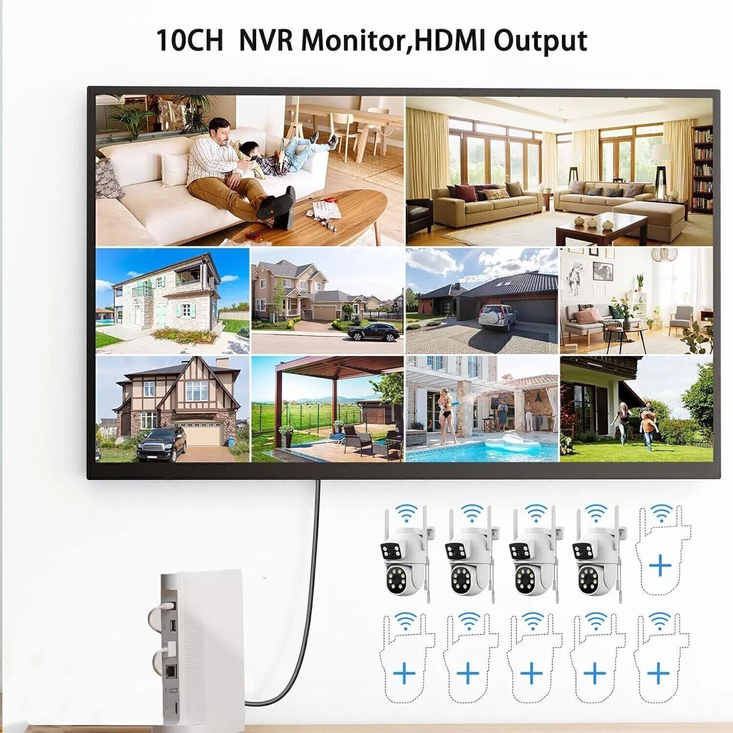 Wireless Home Security System with 4 pcs Dual Lens PTZ Cameras HDD Night Vision