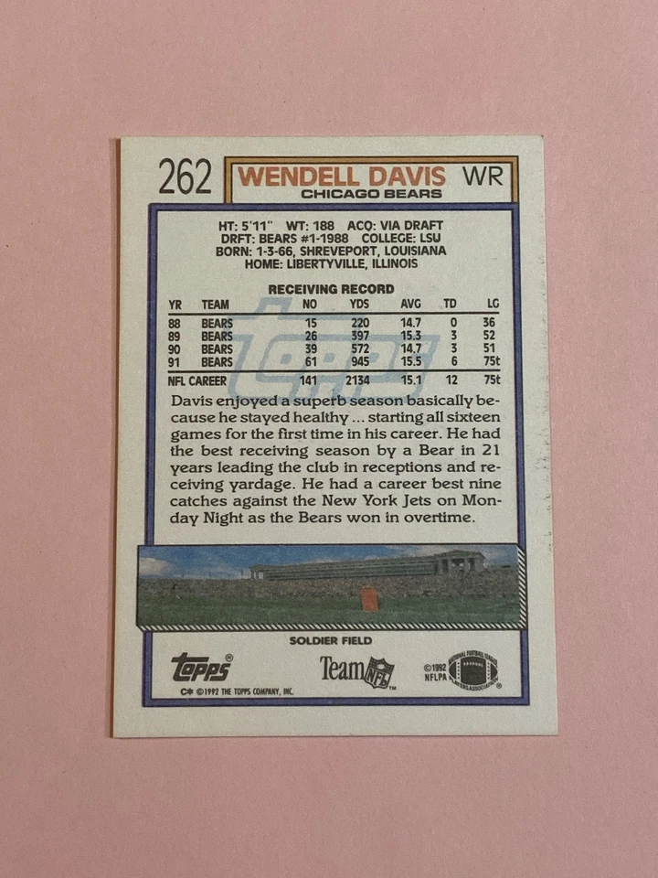 Wendell Davis 1992 Topps IP Auto Autograph - Image 3 of 3