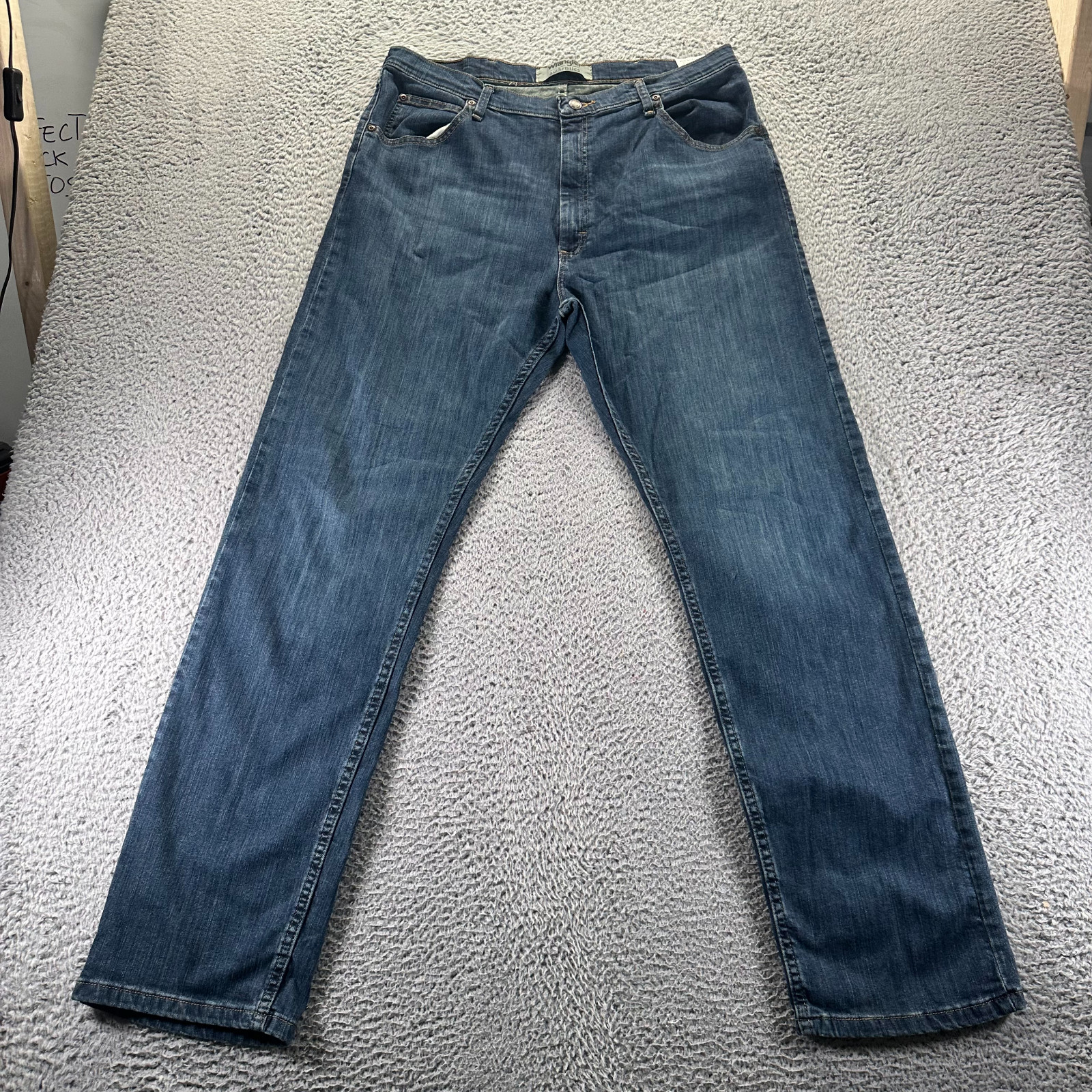 Mens 38x34 Blue Cotton Denim Straight Workwear Stretch
