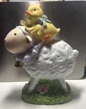 Primavera Pascua Pastel Cordero Oveja y Pollito Amarillo Estatuilla Decoración Mesa 9" NUEVO