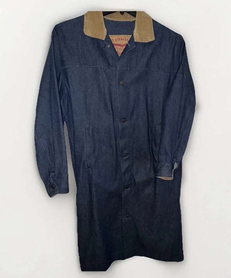 Abrigo plumero de trinchera vintage años 80 Levi's denim cuello pana XXL-XXXL Foto 2 de 4