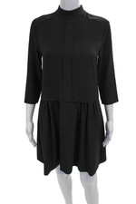 Ganni Womens High Neck Zip Back 3/4 Sleeve Shift Dress Black Size XS